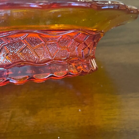 Vintage Amber Glass Red Orange Candy Dish Bottom - Picture 2 of 5
